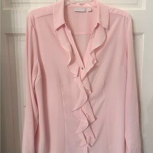 New York & Company Light Pink Ruffled Blouse